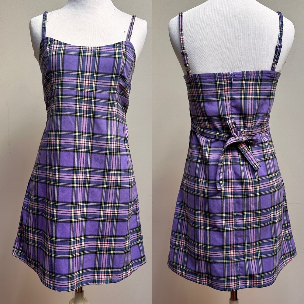 Brandy Melville Purple Plaid Mini Dress - Size Small